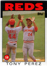 1986 Topps Baseball Cards      085      Tony Perez w/Eric Davis